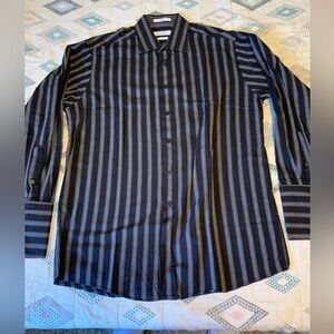 Calvin Klein - Men's Black and Gray Striped Shirt w/ French Cuff’s